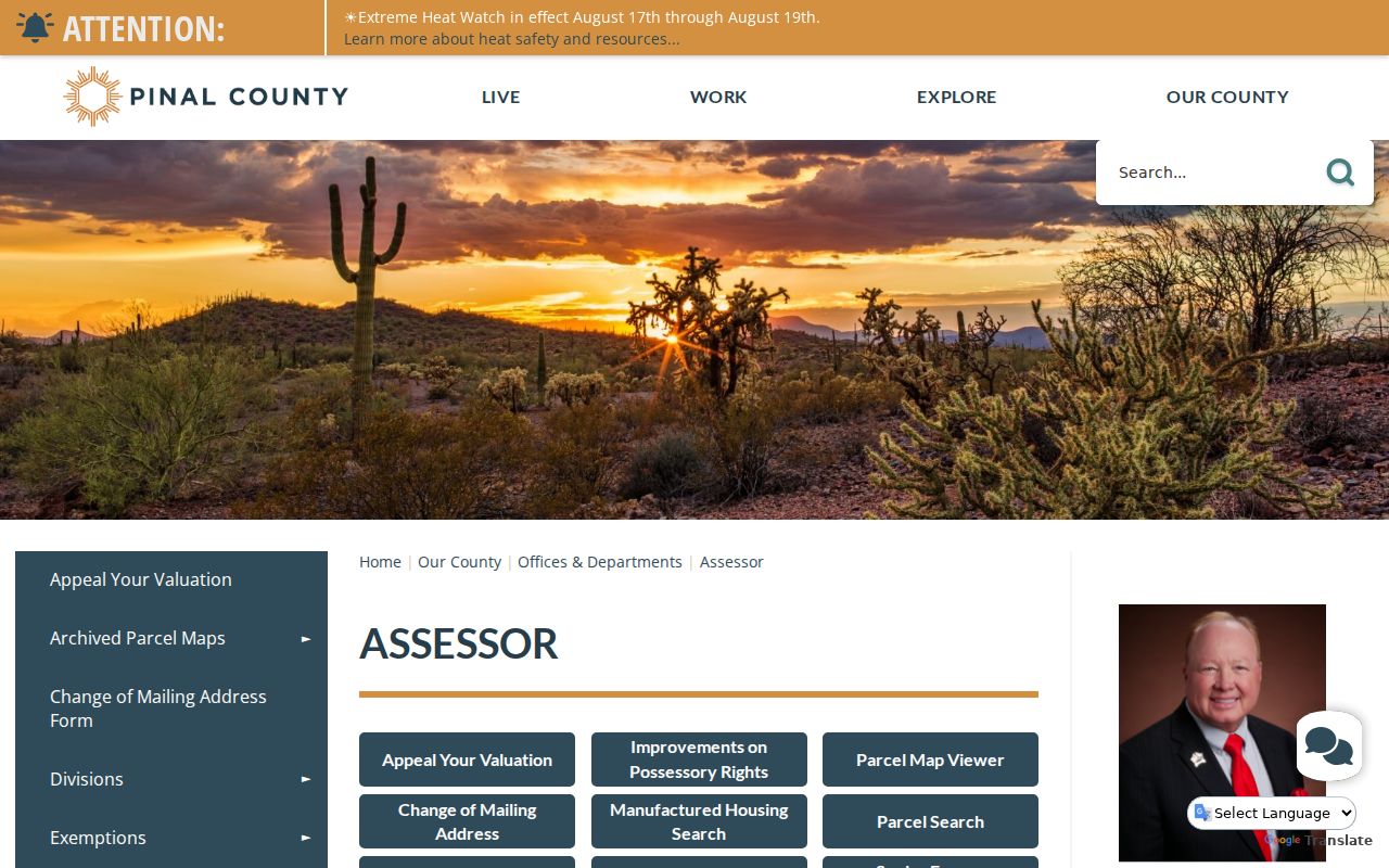 Pinal County residents directory Assessor office overview